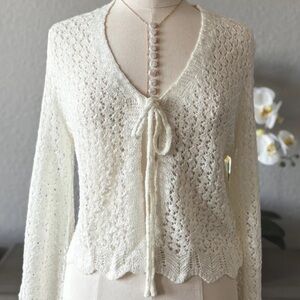 Sadie & Sage Crochet Knit Tie Front Bell Sleeve Cardigan
